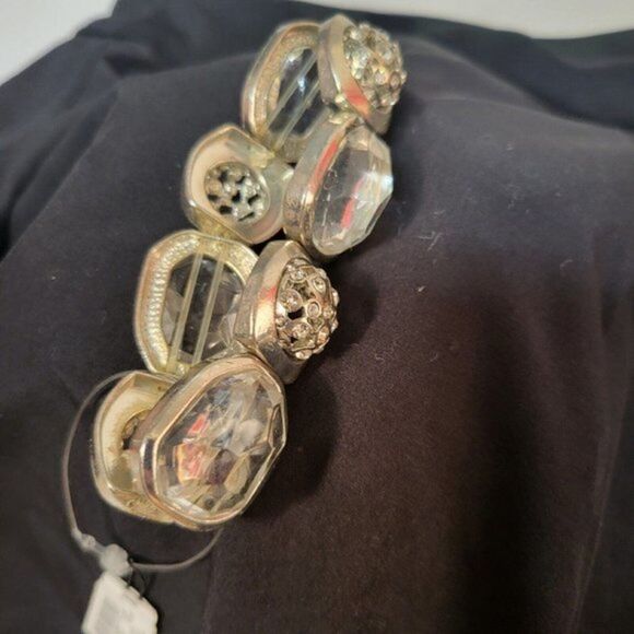 Chicos Roselle Bracelet Clear Crystal Rhinestone‎ Statement Silver Stretch New - Picture 7 of 7